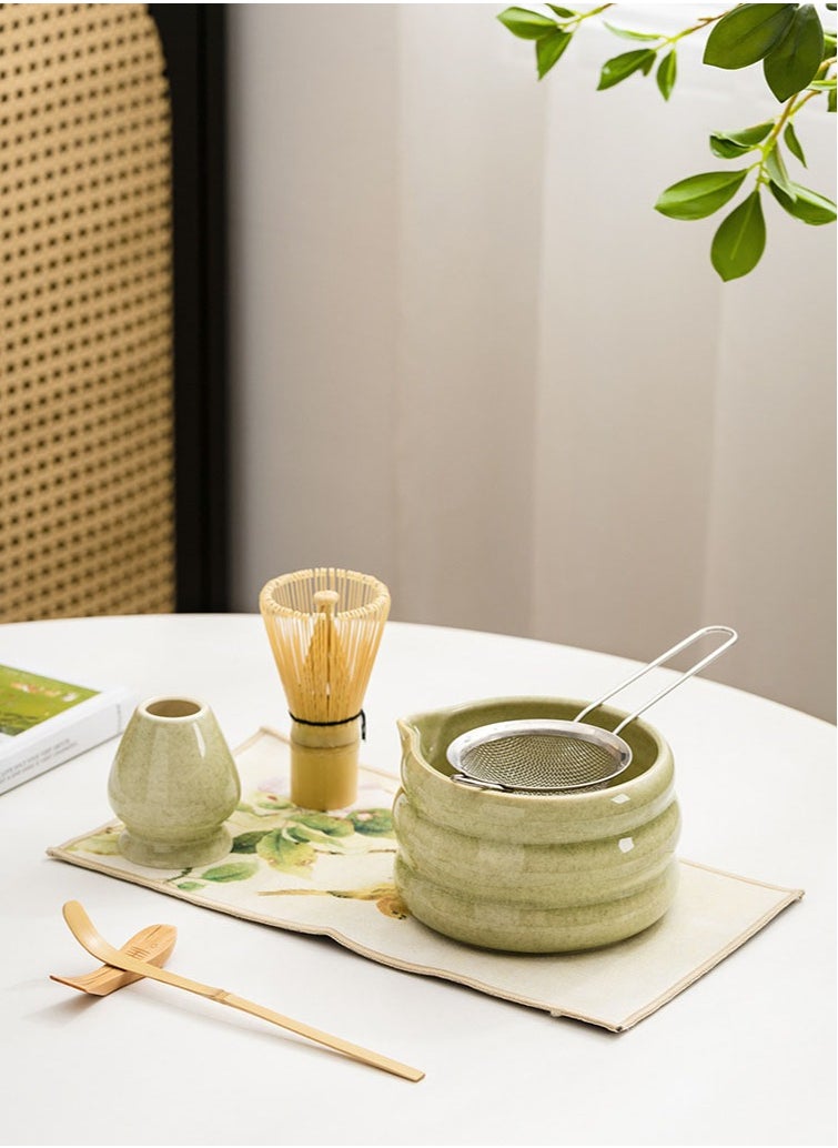 Japanese Matcha Tea Set, 7Pcs Matcha Matcha Set with Matcha Bowl, Matcha Bamboo Whisk, Scoop, Whisk Holder, Stainless Steel Tea Sifter, Tea Making Kit