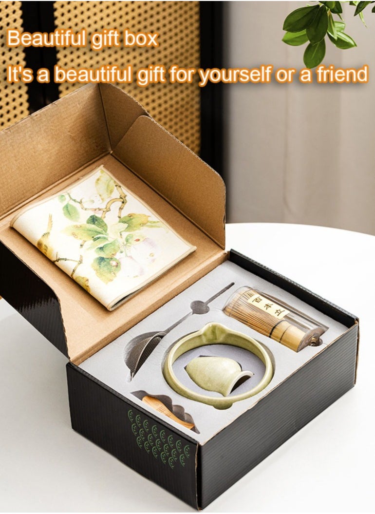 Japanese Matcha Tea Set, 7Pcs Matcha Matcha Set with Matcha Bowl, Matcha Bamboo Whisk, Scoop, Whisk Holder, Stainless Steel Tea Sifter, Tea Making Kit
