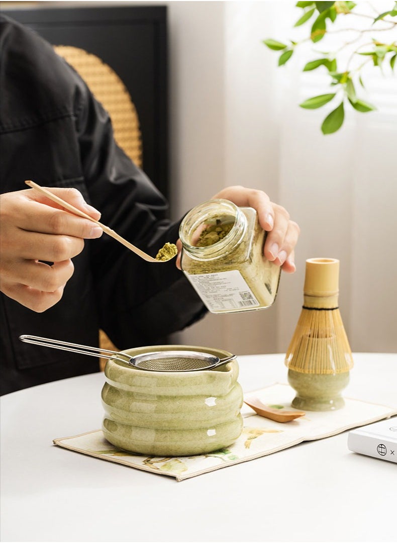 Japanese Matcha Tea Set, 7Pcs Matcha Matcha Set with Matcha Bowl, Matcha Bamboo Whisk, Scoop, Whisk Holder, Stainless Steel Tea Sifter, Tea Making Kit