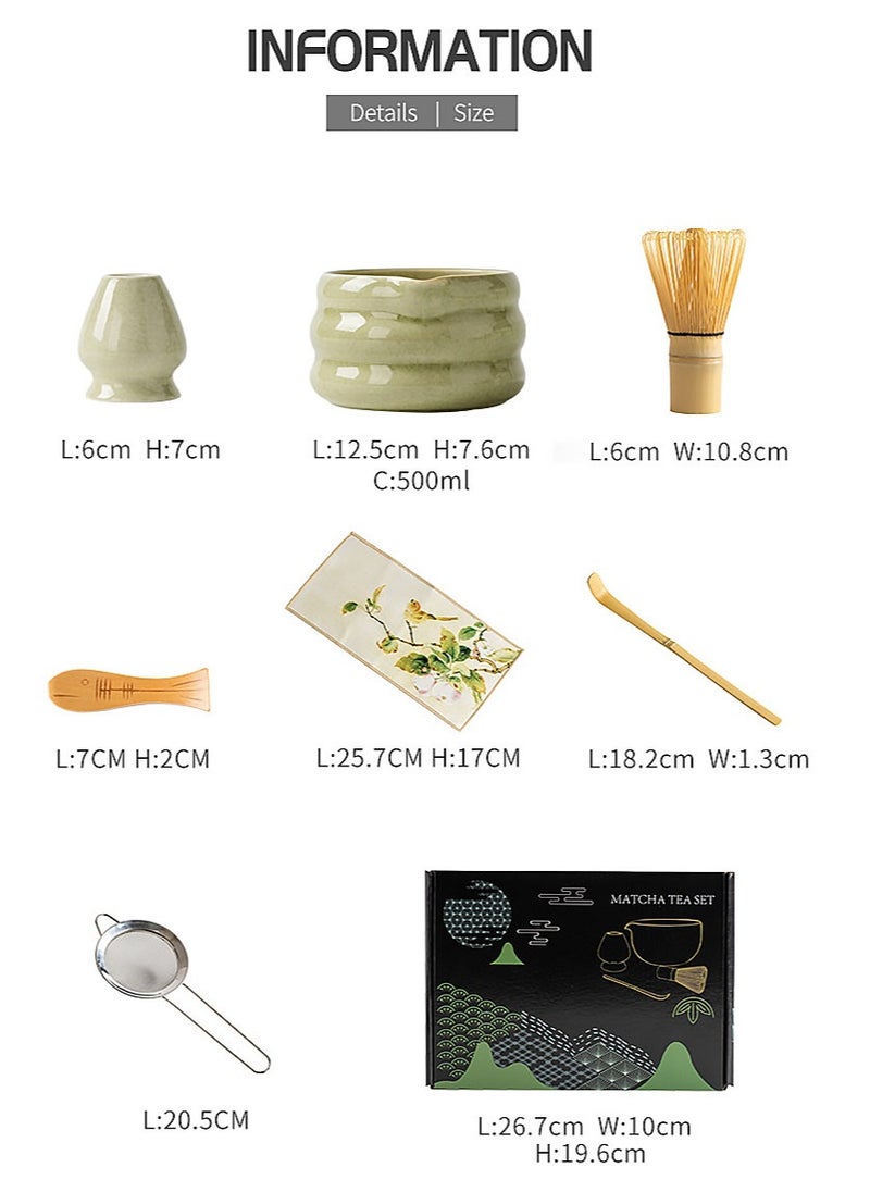 Japanese Matcha Tea Set, 7Pcs Matcha Matcha Set with Matcha Bowl, Matcha Bamboo Whisk, Scoop, Whisk Holder, Stainless Steel Tea Sifter, Tea Making Kit
