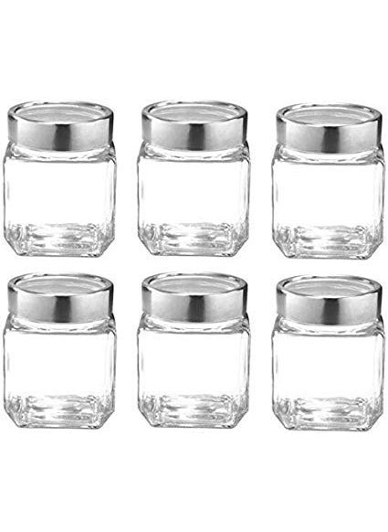 BUYERS CHOICE Mini Cube Masala Jar 180 ML 6 Pcs Clear Spice Container
