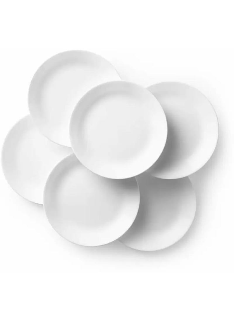 AWICKTIK Unbreakable 19 CM Light Weighted Round Half Size DinnerLunch Plastic Quarter Plates Set of 6 Pcs White