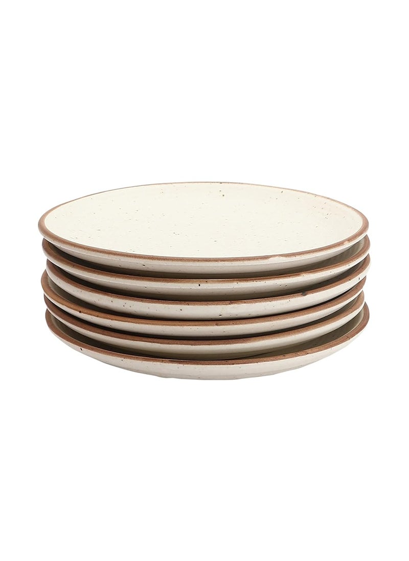 Miah Decor Ceramic Quarter Plates Small Dinner Plates Set of 6 Handcrafted Stoneware OffWhite with Brown Rim grains Serving Platter for Snacks Dessert Microwave and Dishwasher Safe Size 7 Inches