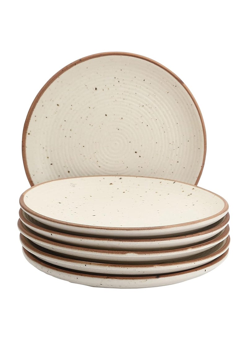 Miah Decor Ceramic Quarter Plates Small Dinner Plates Set of 6 Handcrafted Stoneware OffWhite with Brown Rim grains Serving Platter for Snacks Dessert Microwave and Dishwasher Safe Size 7 Inches
