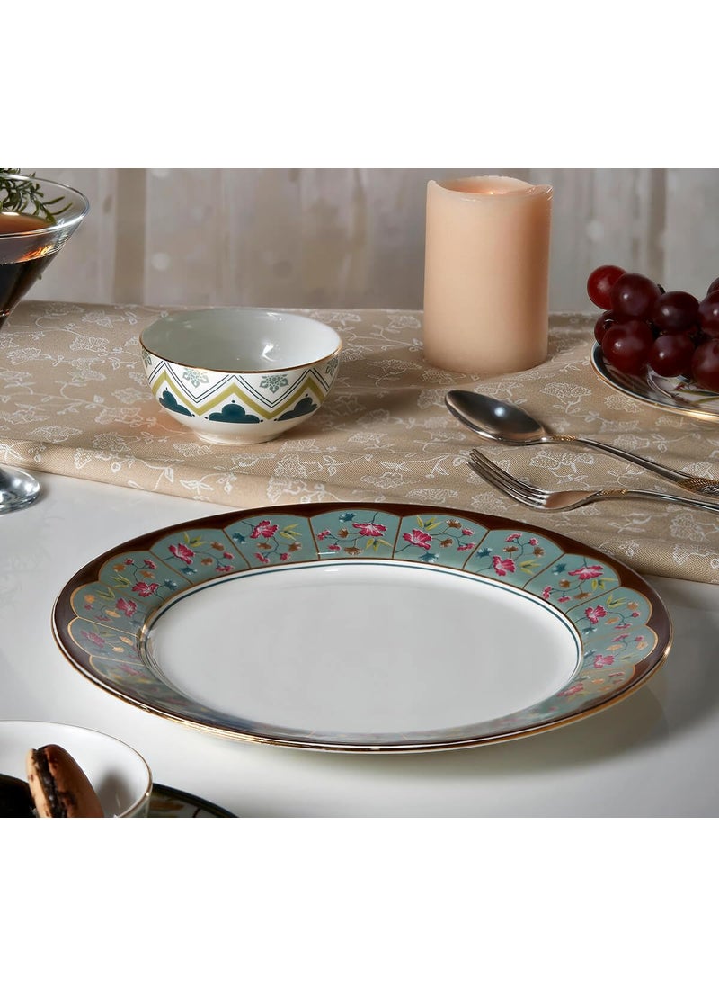 India Circus by Krsnaa Mehta Grandeur Greens Dinner Plate Bone China Dishwasher Safe Plates for Kitchen Dining Restaurants Gifting 10 Inch Set of 1