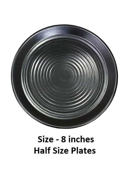 Adoaisy Creations Melamine Plates Set of 6 Half Plates and 6 Full Plates Black Colour Spiral Circular Design