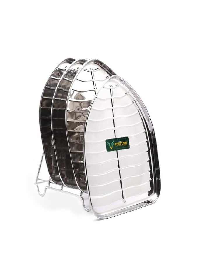FORTUNA KITCHENWARE Stainless Steel Banana Leaf Dinner Plates Set of 4 13 x 925 Inches 320g Traditional Pooja South Indian Thali Plate for Rice Meals Home Temple Use