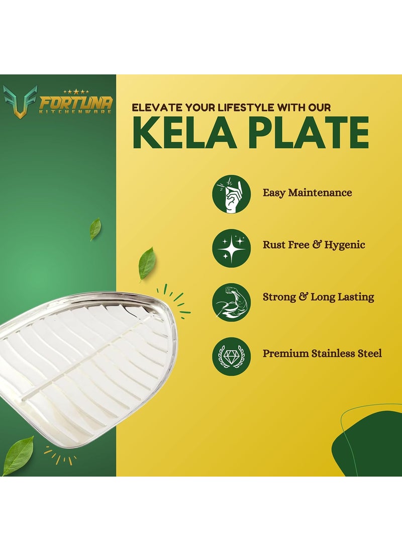 FORTUNA KITCHENWARE Stainless Steel Banana Leaf Dinner Plates Set of 4 13 x 925 Inches 320g Traditional Pooja South Indian Thali Plate for Rice Meals Home Temple Use