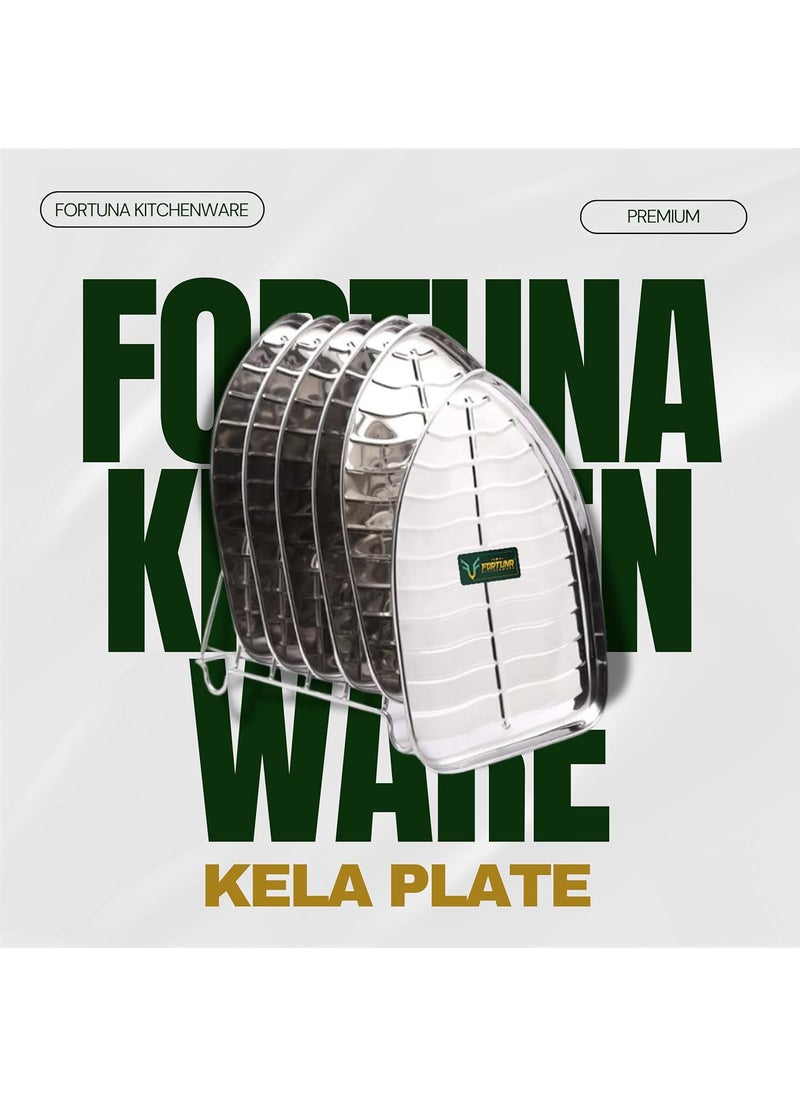 FORTUNA KITCHENWARE Stainless Steel Banana Leaf Dinner Plates Set of 4 13 x 925 Inches 320g Traditional Pooja South Indian Thali Plate for Rice Meals Home Temple Use