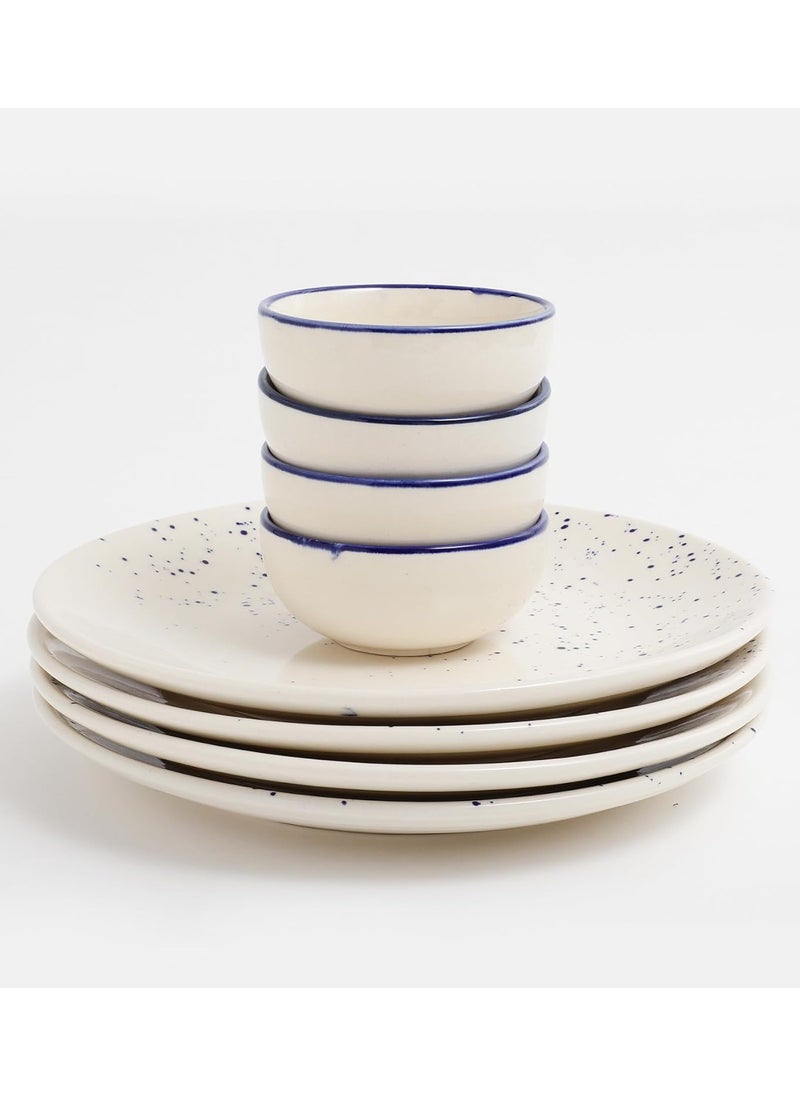 Miah Decor Ceramic Dinner Plates Set of 4 with 4 Veggie Dinner Bowl Katori Handcrafted Dining Plates Full Plates with Veggie Bowl for Home Restaurant Plate Size 10 InchesBowl Capacity 200 ml