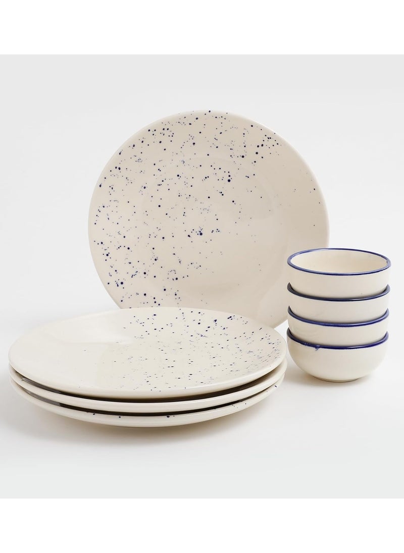 Miah Decor Ceramic Dinner Plates Set of 4 with 4 Veggie Dinner Bowl Katori Handcrafted Dining Plates Full Plates with Veggie Bowl for Home Restaurant Plate Size 10 InchesBowl Capacity 200 ml