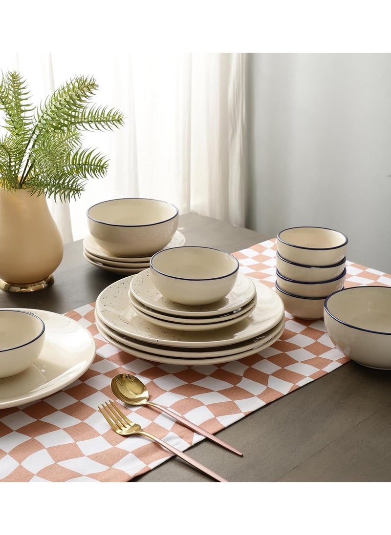 Miah Decor Ceramic Dinner Plates Set of 4 with 4 Veggie Dinner Bowl Katori Handcrafted Dining Plates Full Plates with Veggie Bowl for Home Restaurant Plate Size 10 InchesBowl Capacity 200 ml