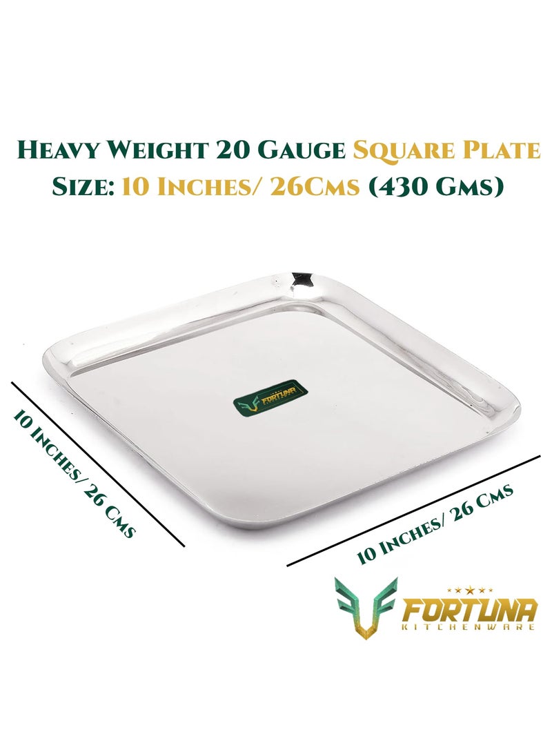 Fortuna Kitchenware Stainless Steel Plates Set of 6 Square Plates Breakfast Plates Set of 6 Diameter 8 Inches Plain 6 10 Inches