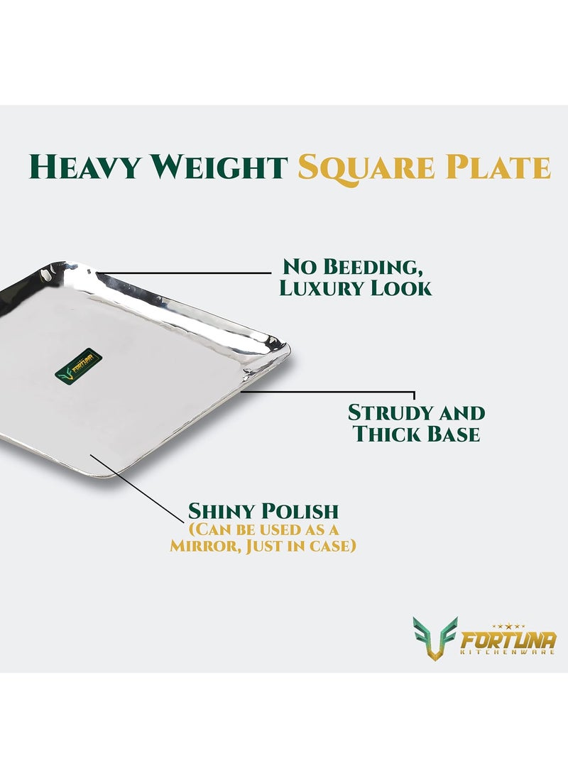 Fortuna Kitchenware Stainless Steel Plates Set of 6 Square Plates Breakfast Plates Set of 6 Diameter 8 Inches Plain 6 10 Inches