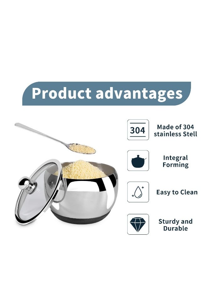 Stainless Steel Sugar Bowl with NonSlip Silicone Base Sugar Bowl with Clear Lid for Better Recognition and Sugar Spoon for Home and Kitchen Drum Shape 8.1 OZ 240 ML Black