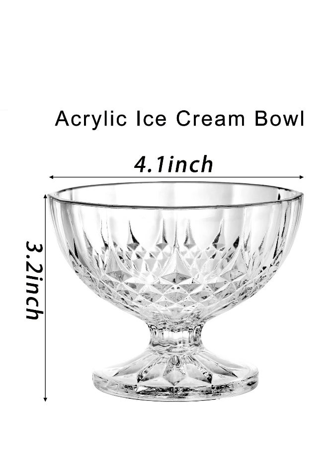 Acrylic Ice Cream Bowl, 6 Pack Dessert Bowls, Serving Bowls, Clear Footed Dessert Cup, Small Cute Footed Tulip Clear Dessert Cups, Reusable Parfait Appetizer Cup, for Dessert, Ice Cream, Pudding