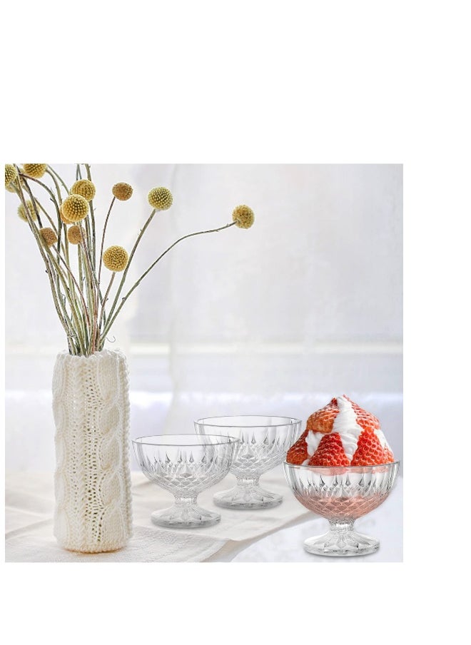 Acrylic Ice Cream Bowl, 6 Pack Dessert Bowls, Serving Bowls, Clear Footed Dessert Cup, Small Cute Footed Tulip Clear Dessert Cups, Reusable Parfait Appetizer Cup, for Dessert, Ice Cream, Pudding