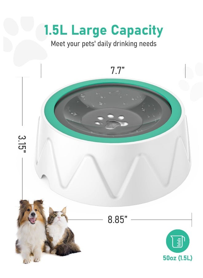 Splash Non Spill Proof Dog Water Bowl, Large Capacity No Spill Dog Bowl, Slow Drinking Stay Dry Bowl, Non Drip Car Carried Pet Floating Water Bowl, with Upgraded Filter 1.5L