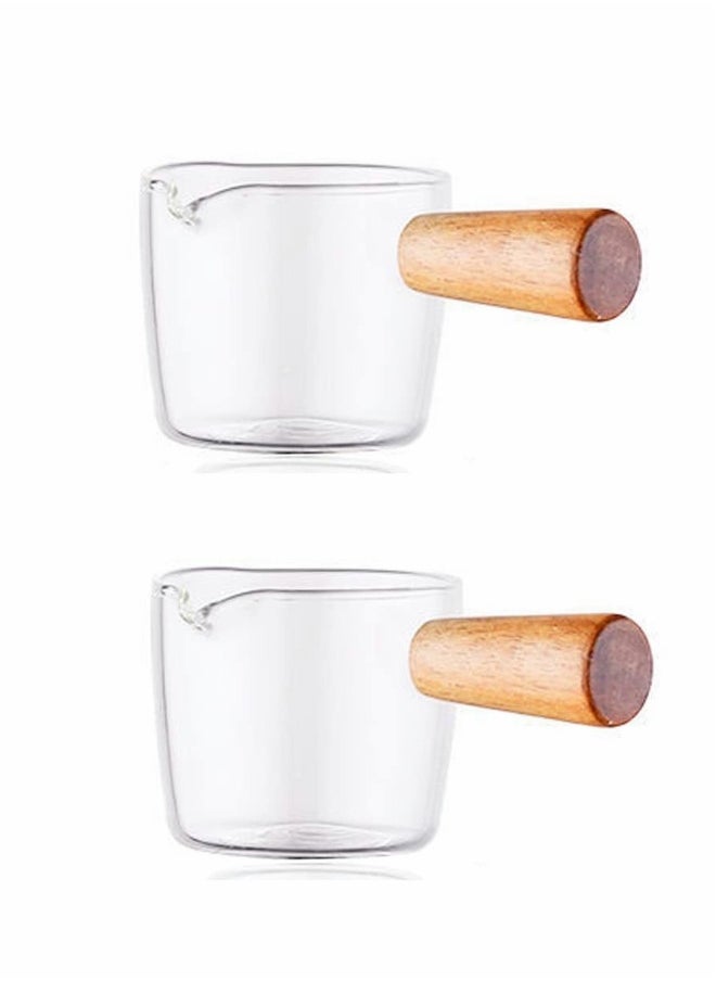 Creamer Dish Small Sauce Bowls, 2Pcs Prep Dip Dessert Dish Bowls with Handle Creamer Cup Mini Coffee Milk Creamer Serving Pitcher Jug, Borosilicate Glass Milk Dressing Server Pourer (L)