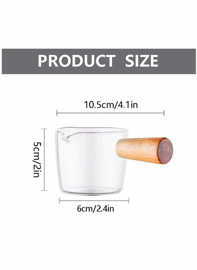 Creamer Dish Small Sauce Bowls, 2Pcs Prep Dip Dessert Dish Bowls with Handle Creamer Cup Mini Coffee Milk Creamer Serving Pitcher Jug, Borosilicate Glass Milk Dressing Server Pourer (L)