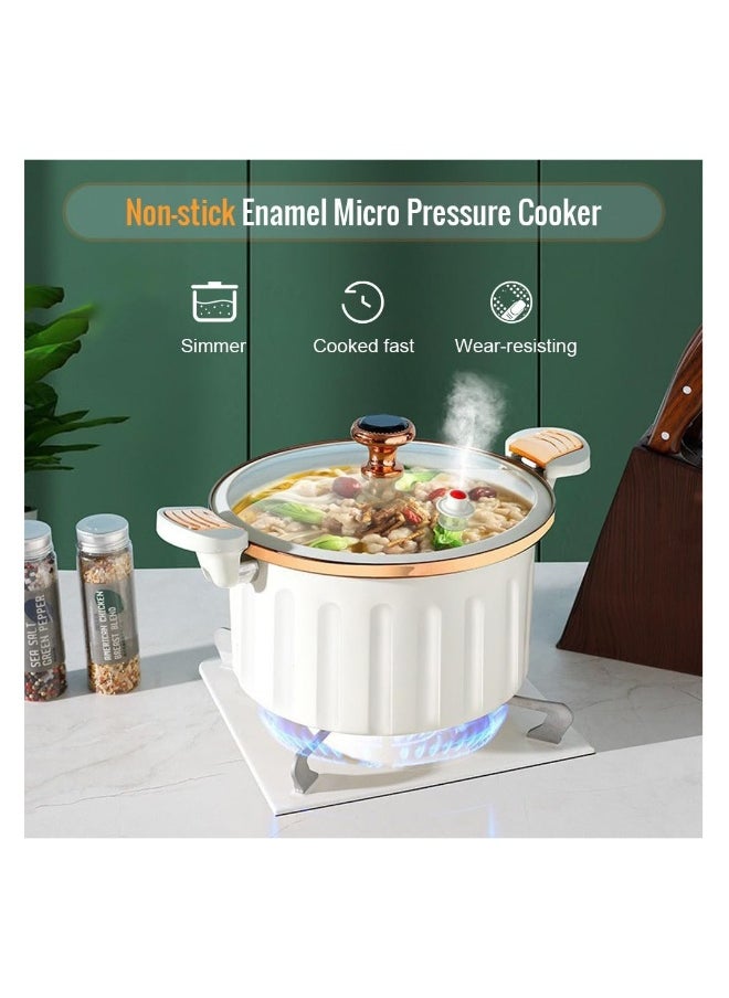 Non-stick Enamel Micro Pressure Cooker, New Push-Pull Lock Pressure Cooker Soup Stew Pot Enamel Soup Pot, 8L Large Capacity Multifunctional Plumpy Non-stick Micro Pressure Pot (White)