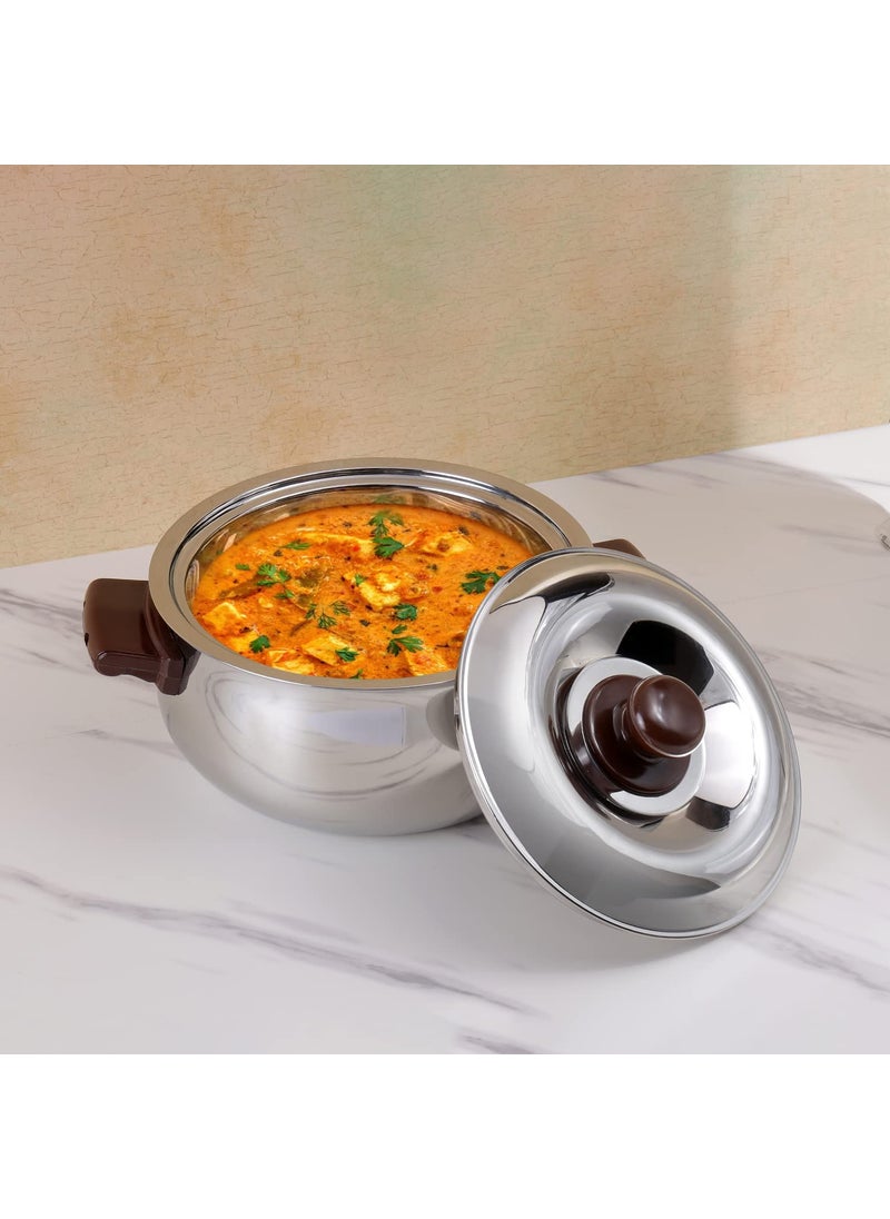 Kraft Belly Shape Stainless Steel Casserole with Lid 700ml Hotpot Roti Chapati Rice Box Keeps Food Warm and Fresh Serving Bowl Food Grade Silver