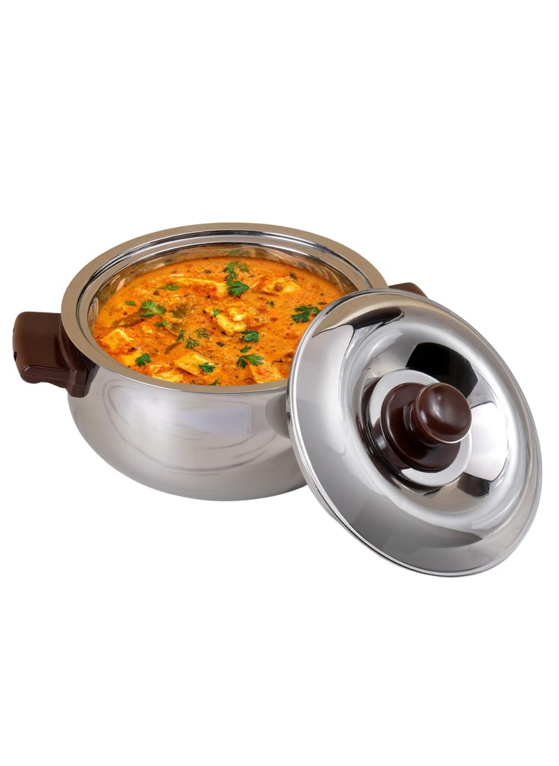 Kraft Belly Shape Stainless Steel Casserole with Lid 700ml Hotpot Roti Chapati Rice Box Keeps Food Warm and Fresh Serving Bowl Food Grade Silver