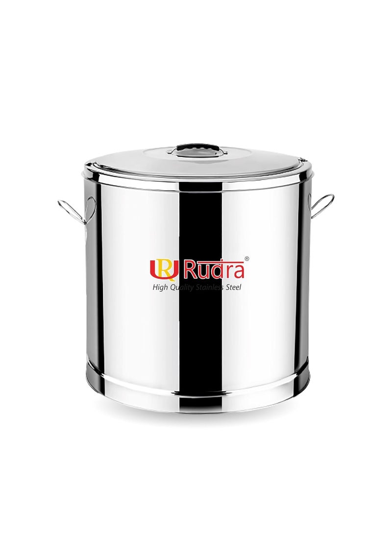 Rudra Stainless Steel TB Big Stainless Steel Traditional Hot Pot Puff Insulated Hot Cold Container Casserole with Side Handles Silver 50 litres