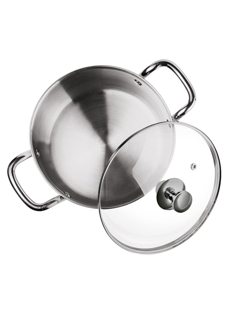 MILTON Pro cook Triply StainlessSteel Casserole HandiStock PotBiryani Pot with Glass Lid 14 cm 12 Litre CookNServe Bowl Gas and Induction Friendly 2 Years Warranty