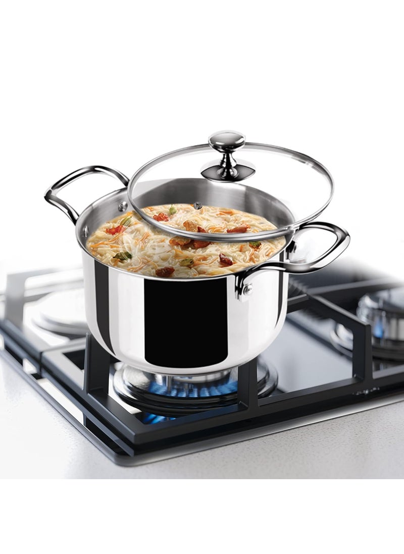MILTON Pro cook Triply StainlessSteel Casserole HandiStock PotBiryani Pot with Glass Lid 14 cm 12 Litre CookNServe Bowl Gas and Induction Friendly 2 Years Warranty