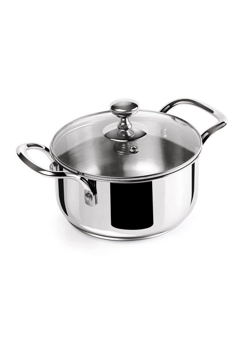 MILTON Pro cook Triply StainlessSteel Casserole HandiStock PotBiryani Pot with Glass Lid 14 cm 12 Litre CookNServe Bowl Gas and Induction Friendly 2 Years Warranty