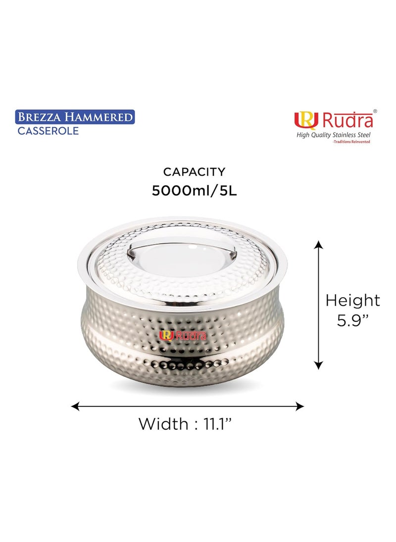 Rudra Brezza Hammered Double Walled Stainless Steel Casserole PU Insulated Hot Cold Hygiene OdourlessEasy to Carry 5 litres