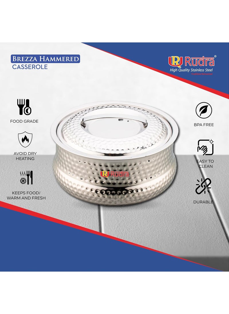Rudra Brezza Hammered Double Walled Stainless Steel Casserole PU Insulated Hot Cold Hygiene OdourlessEasy to Carry 5 litres