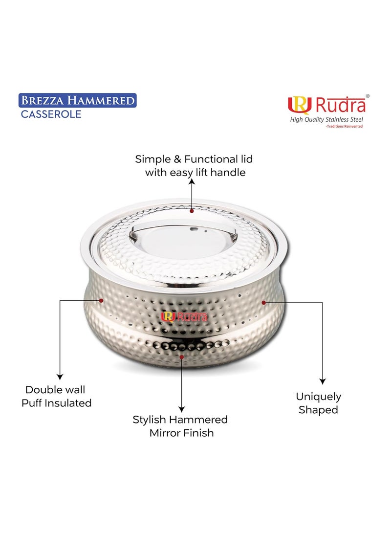 Rudra Brezza Hammered Double Walled Stainless Steel Casserole PU Insulated Hot Cold Hygiene OdourlessEasy to Carry 5 litres