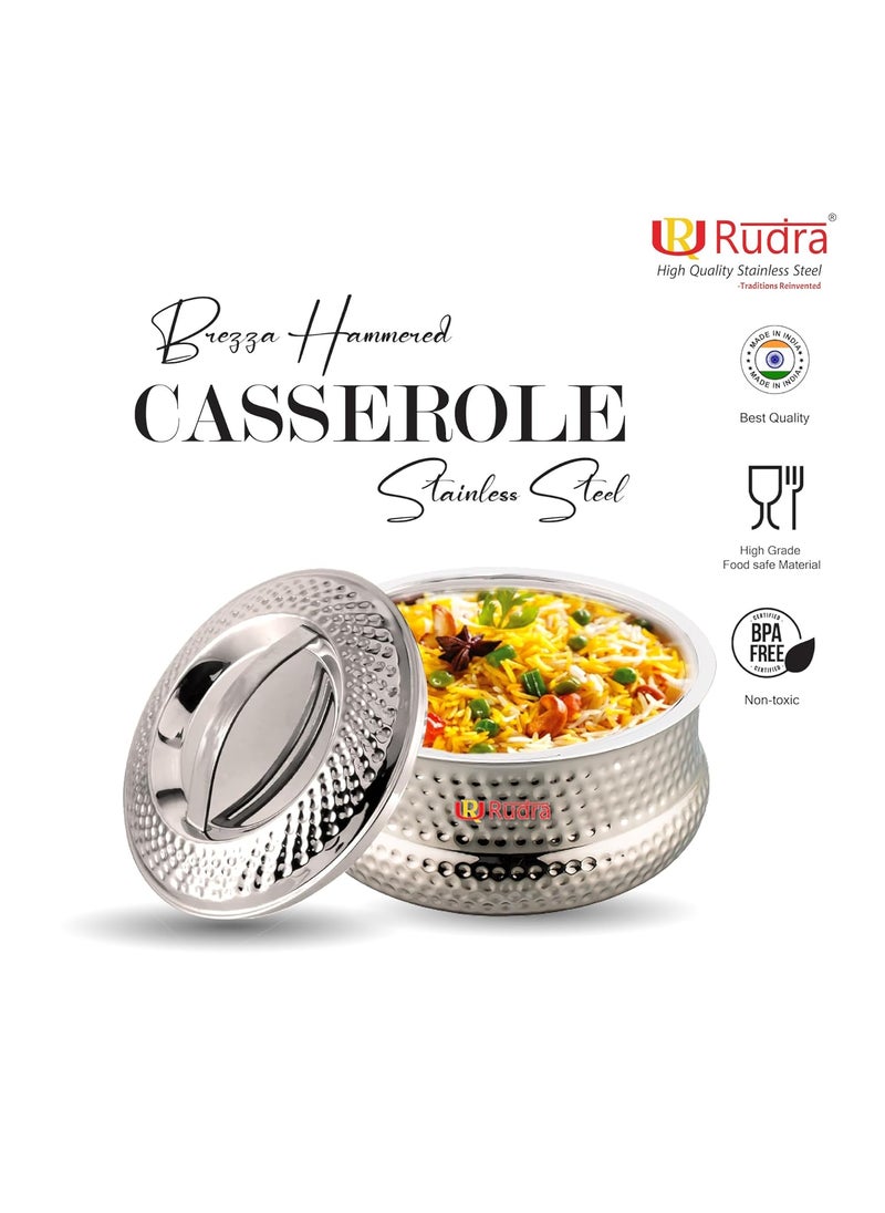 Rudra Brezza Hammered Double Walled Stainless Steel Casserole PU Insulated Hot Cold Hygiene OdourlessEasy to Carry 5 litres