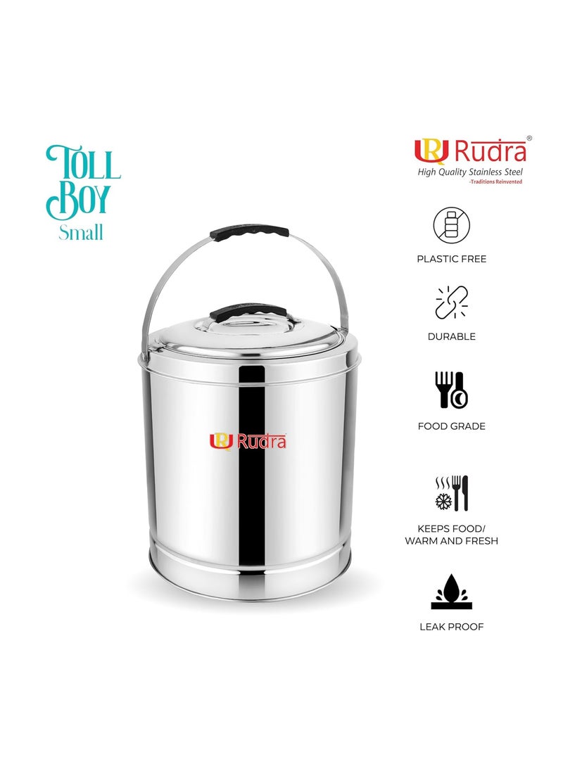 Rudra Stainless Steel Tall Boy Small 5L Insulated Hot Cold Casserole Puff Insulated Food Storage Container with Side Handles Keeps Food Fresh for Hours RustProof Durable Made in India