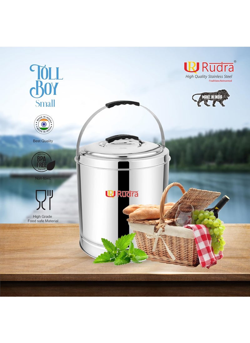 Rudra Stainless Steel Tall Boy Small 5L Insulated Hot Cold Casserole Puff Insulated Food Storage Container with Side Handles Keeps Food Fresh for Hours RustProof Durable Made in India