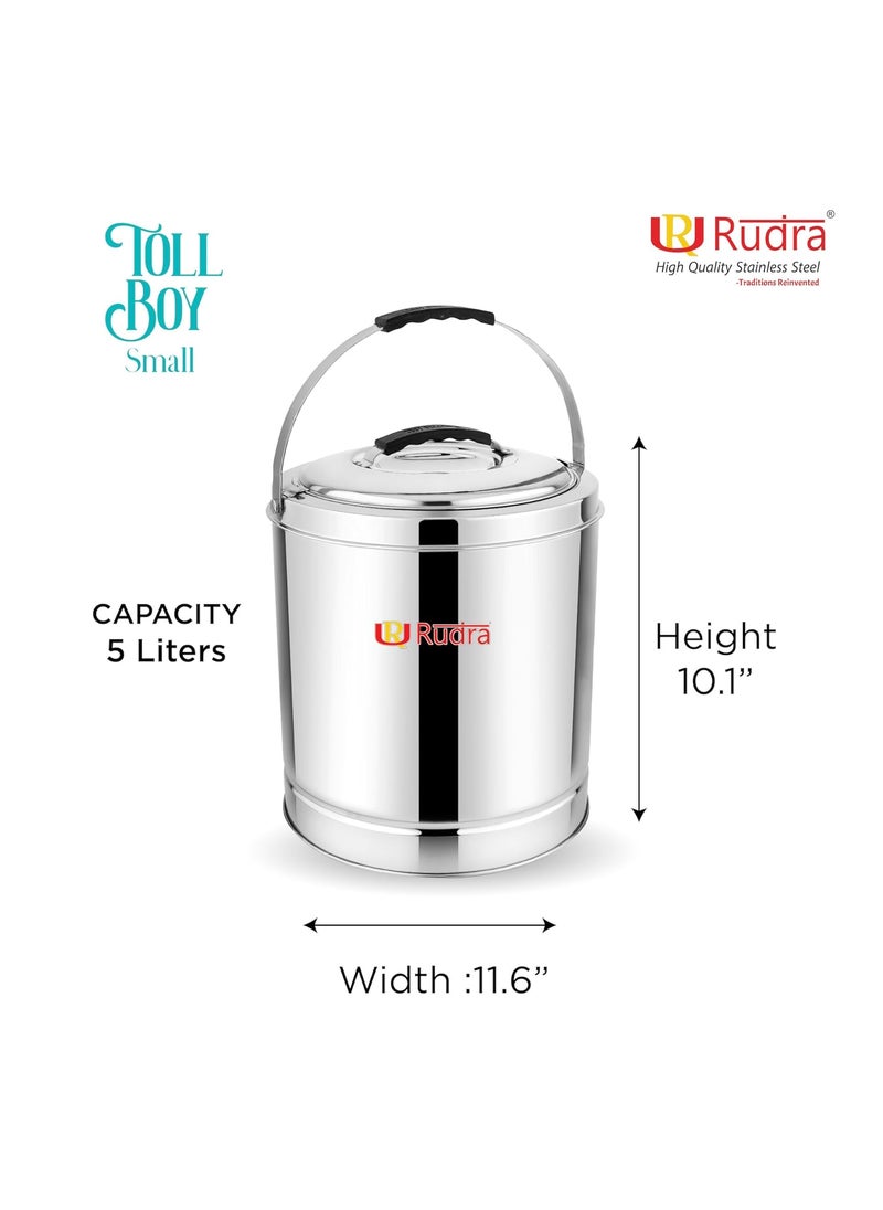 Rudra Stainless Steel Tall Boy Small 5L Insulated Hot Cold Casserole Puff Insulated Food Storage Container with Side Handles Keeps Food Fresh for Hours RustProof Durable Made in India