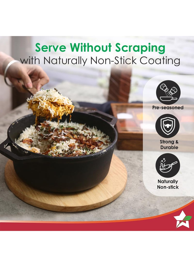 Wonderchef Forza 25 cm CastIron Casserole with Lid PreSeasoned Cookware Induction Friendly 47 L 38 mm with Lifetime Exchange Warranty