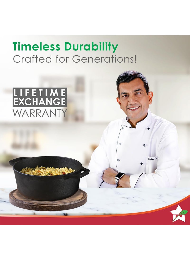 Wonderchef Forza 25 cm CastIron Casserole with Lid PreSeasoned Cookware Induction Friendly 47 L 38 mm with Lifetime Exchange Warranty