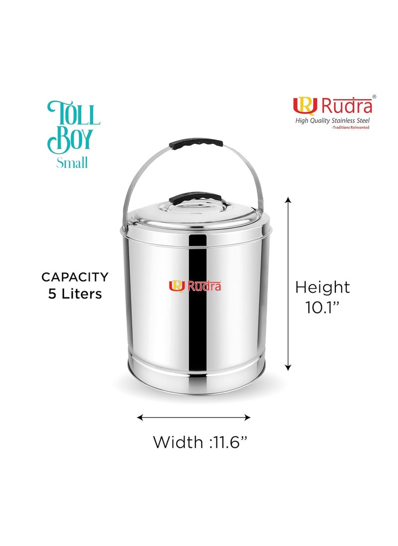 Rudra Stainless Steel Tall Boy Small 5LPremium Puff Insulated Hot Cold CasseroleTraditional Food Storage Hot Pot with Side HandlesKeeps Food Fresh for HoursRustFree Durable Made in India