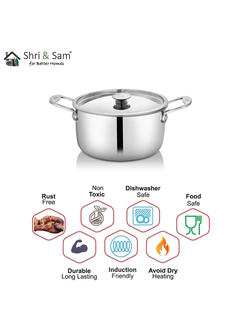 Shri Sam Stainless Steel Platinum Plain Heavy Weight Casserole 20 cm