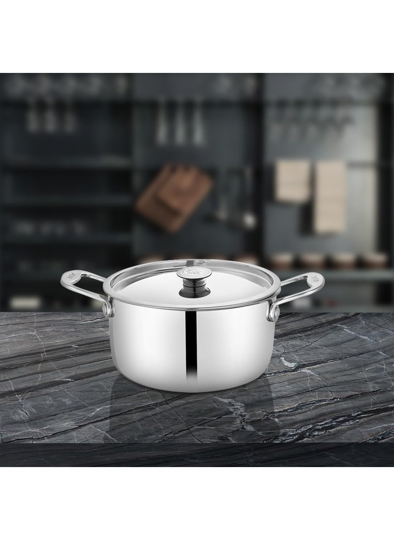Shri Sam Stainless Steel Platinum Plain Heavy Weight Casserole 20 cm