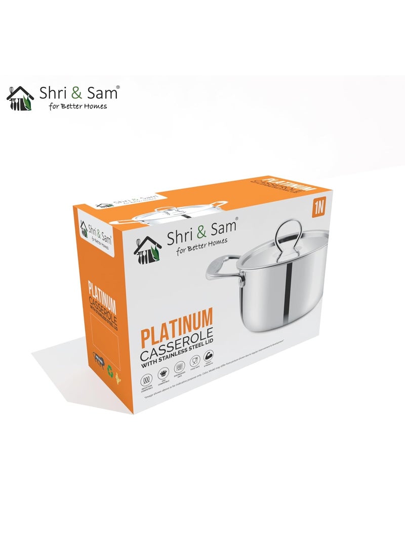 Shri Sam Stainless Steel Platinum Plain Heavy Weight Casserole 20 cm