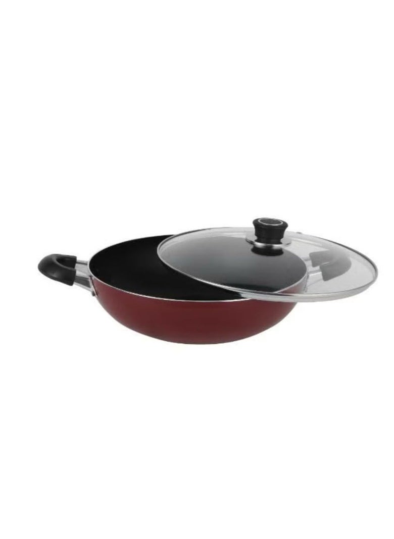 ROYALFORD Wok Pan with Glass Lid 30cm x 8.5cm, 3 Layer Non-Stick Coating