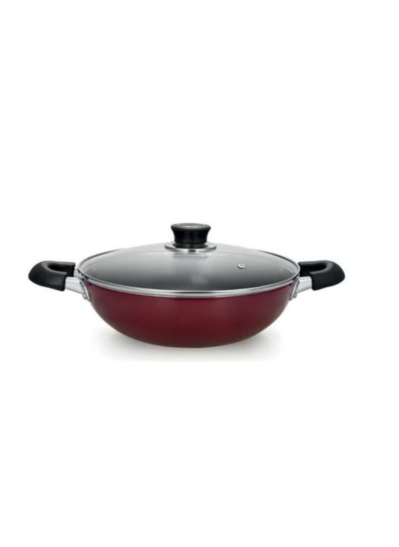 ROYALFORD Wok Pan with Glass Lid 30cm x 8.5cm, 3 Layer Non-Stick Coating
