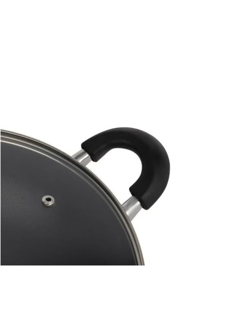 ROYALFORD Wok Pan with Glass Lid 22cm x 7cm, 3 Layer Non-Stick Coating