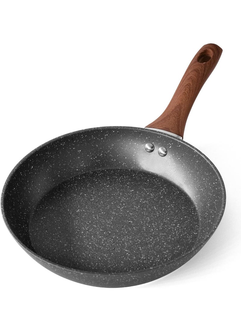 Gladnes Alluminum Alloy Marble Finish Professional Kitchen Non Stick Frying Pan CD Bottom Bakelite Wood Handle for Induction Cookware Safe Black 22CM