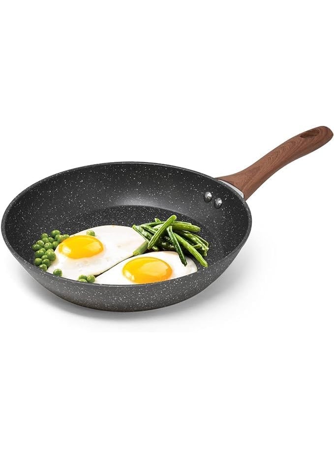 Gladnes Alluminum Alloy Marble Finish Professional Kitchen Non Stick Frying Pan CD Bottom Bakelite Wood Handle for Induction Cookware Safe Black 22CM