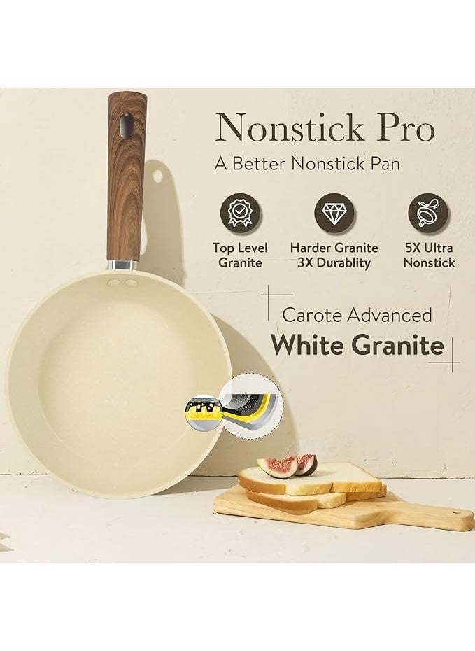 KERFORA NonStick Egg Frying Pan with Blocks Aluminium Fry Pan for Cooking Wooden Handle Egg Omelette Pan Round Pan with Detachable Handle 1 pcs White